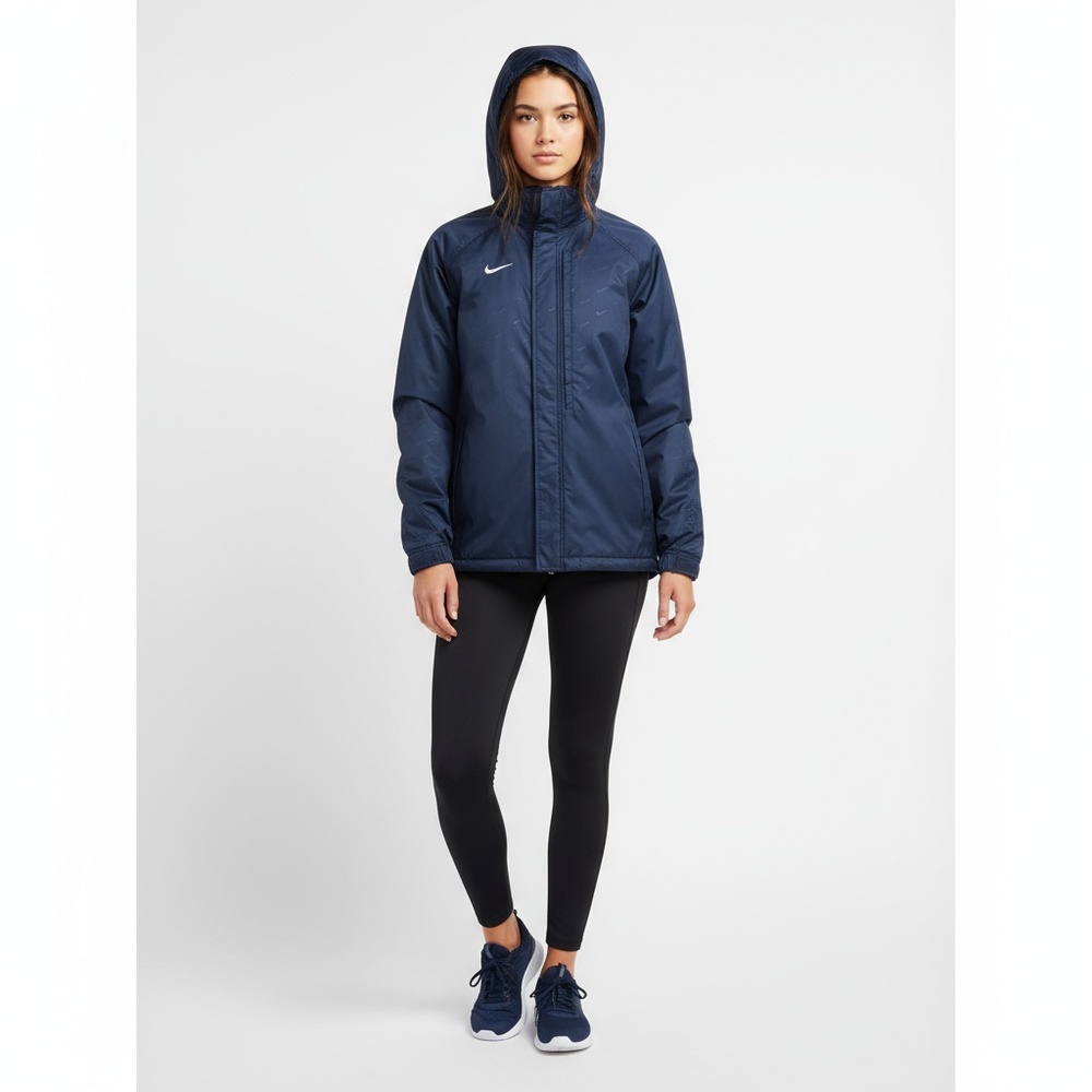 Nike Womens Blue Hooded Swoosh Textured High Collar Athletic Jacket Small - Picture 1 of 10